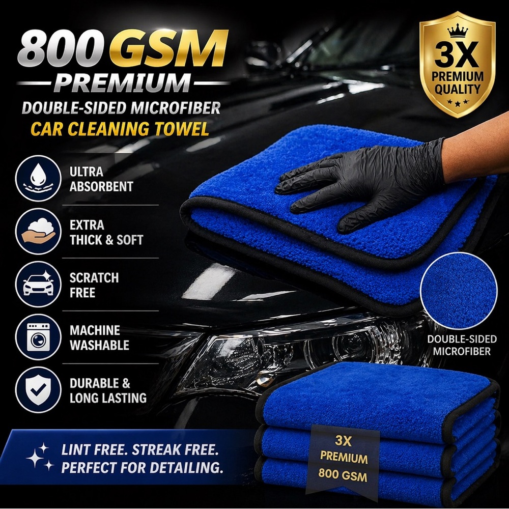 MAHD 3-Pack 800 GSM Microfiber Towels, Double-Sided Car Cleaning Cloths,20 x 30”